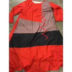 Lounge Pajama Dress Red Zig Zag Print One Size